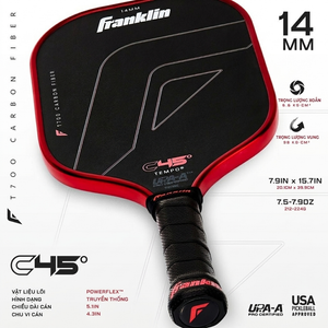 Vợt Pickleball Franklin C45 Tempo Chính Hãng – Carbon Fiber T700 Thi Đấu Chuyên Nghiệp